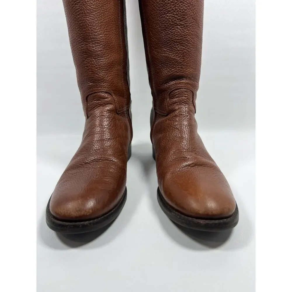 TORY BURCH Boots Womens 8M Junction Riding Equestrian Pebble Leather Brown